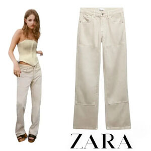 ZARA | Sand | MID-RISE TRF JEANS WITH PATCHES